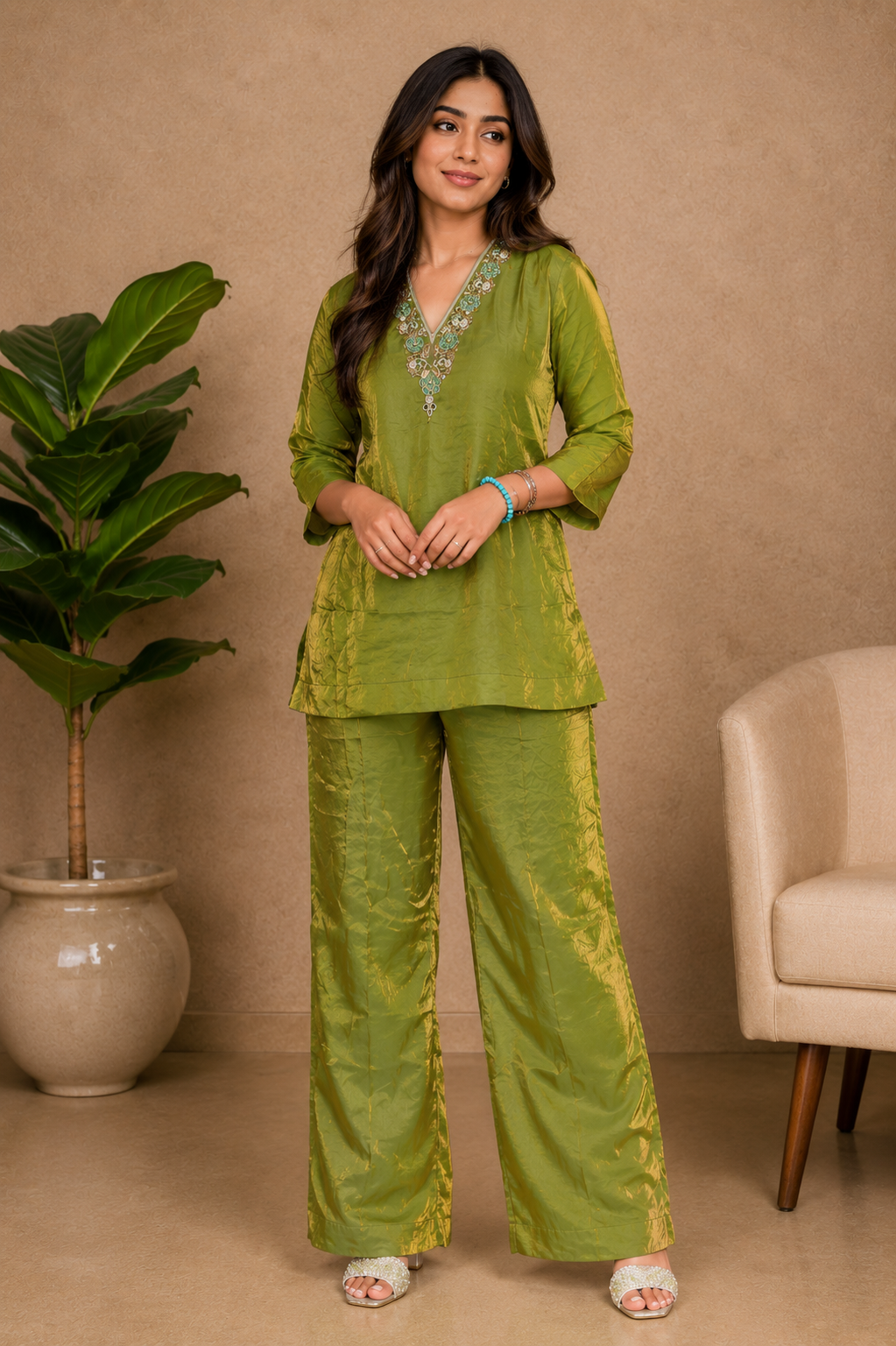 Gulmohar olive co-ord set