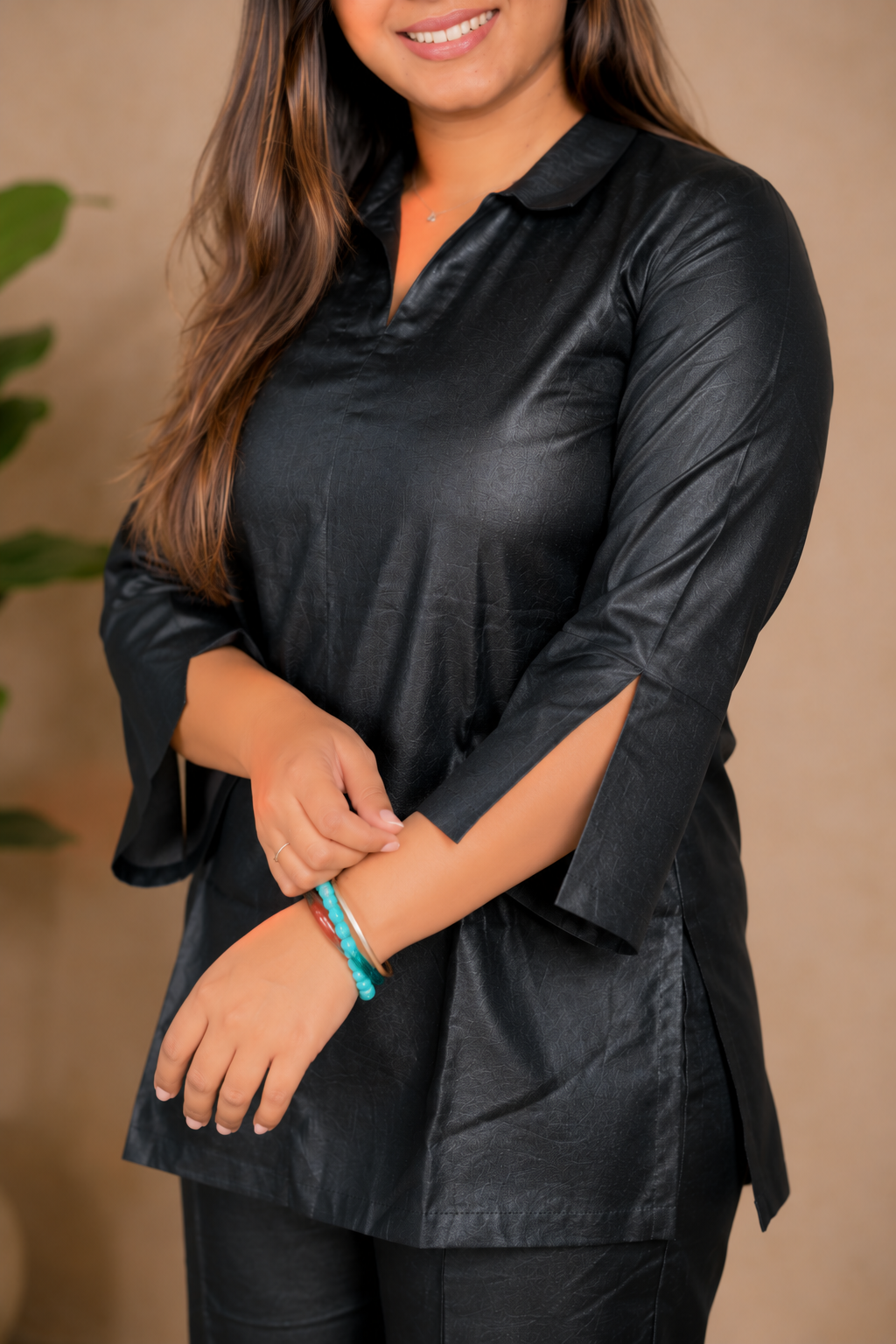 Plain Black premium kosa silk co-ord set