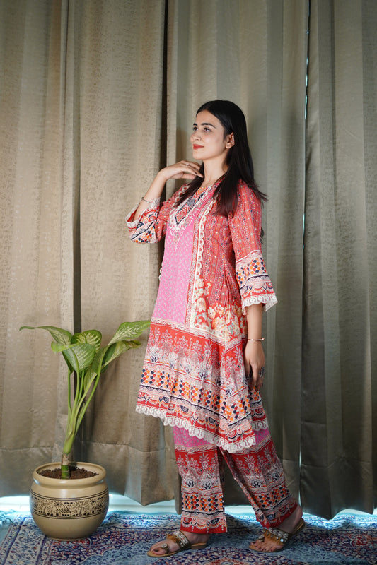 Saundarya pink printed suit set